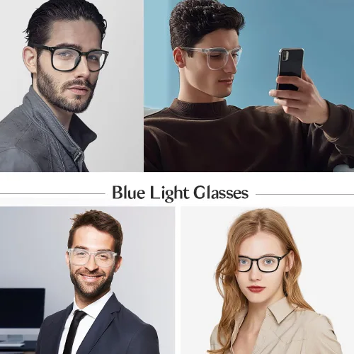 Vista 6 de NZKNP Gafas de luz azul para mujeres y hombres, protección contra la luz azul, gafas falsas Paquete de 2 - negro transparente