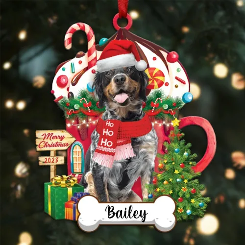 Vista 44 de Akita1 - Adorno personalizado para perro, adorno de perro con nombre personalizado, plano impreso en 2D, acrílico colgante, Papá Noel y perro