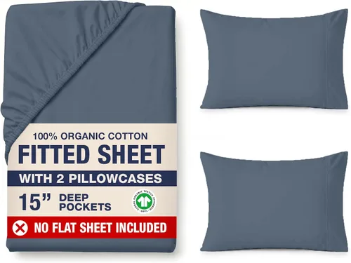 Vista 26 de LANE LINEN - Sábana bajera tamaño individual 100% algodón orgánico y 1 funda de almohada, tejido de percal suave, transpirable, apta para colchones