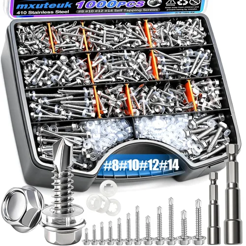 Vista 33 de mxuteuk - 1600 tornillos autorroscantes #8#10 para metal, acero inoxidable