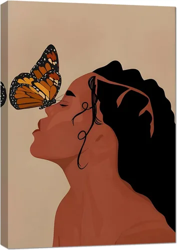 Vista 11 de Lienzo con estampado bohemio de mujer negra y flores, decoración de niña afro, póster de moda, enmarcado listo para colgar
