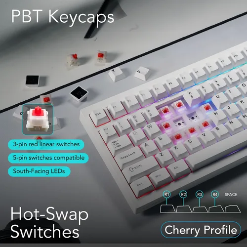 Vista 6 de TECWARE Spectre Teclado mecánico para juegos 96% RGB Pantalla LCD personalizable Inalámbrico de tres modos con perilla Montaje en junta