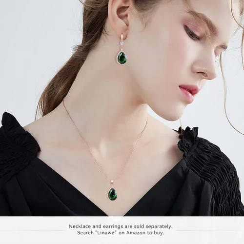 Vista 3 de Linawe - Collar de diamantes en forma de lágrima, collar con forma de pera, collar con dije de circonia cúbica y piedras preciosas, collar