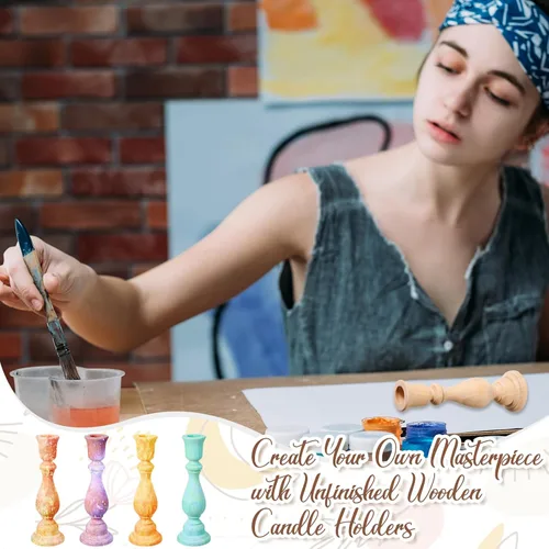Vista 5 de Nitial 12 portavelas de madera clásicos sin terminar, pequeños candelabros de madera sin terminar, para manualidades, decoración de regalo