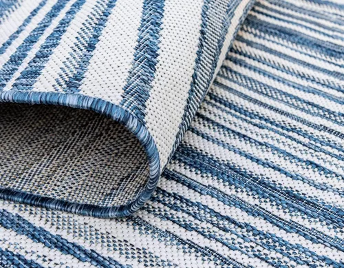 Vista 6 de Unique Loom colección moderna para exteriores - Alfombra de área para piscina (2 pies x 6 pies 1 pulgada alfombra de pasillo, color azul/marfil)