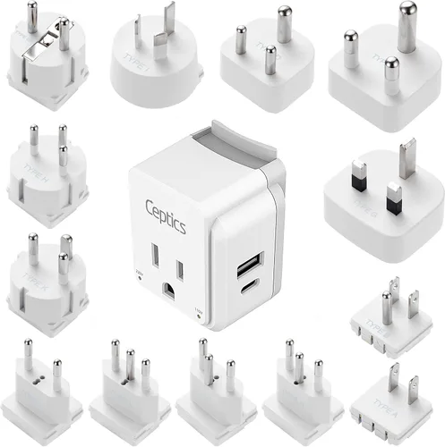 Vista 5 de Ceptics Adaptador de Enchufe de Corriente Internacional Juego de Viaje, 20W PD y QC, USB Dual Seguro y USB-C 3.1A - 2 Tomas de EE.UU. - Compacto