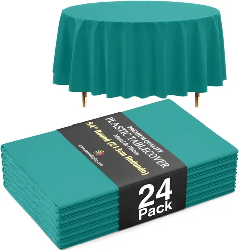 Vista 57 de Exquisite 66% Thicker Premium Aqua Round Tablecloth 0.5 Mil 6 Pack Plastic Table Cloth Disposable 84 Inch Round Plastic Tablecloth Won't Tear Easily
