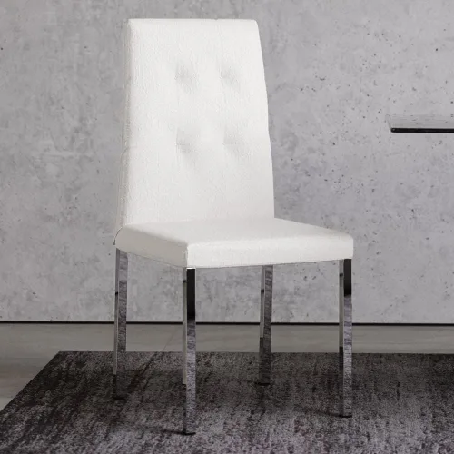 Vista 2 de Zuri Furniture Silla de comedor moderna Charlotte con patas de acero inoxidable pulido, cuero sintético blanco