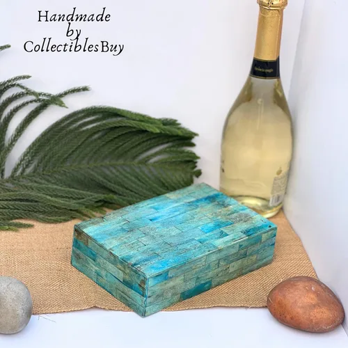 Vista 2 de collectiblesBuy Caja de almacenamiento decorativa hecha a mano con incrustaciones de hueso, organizador de joyas para decoración del hogar