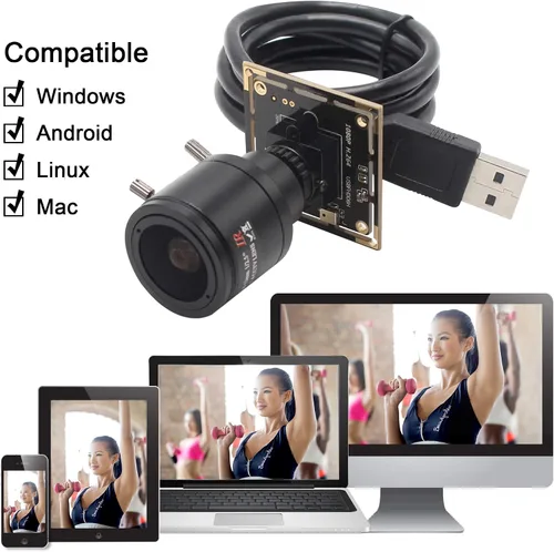 Vista 5 de Lente varifocal de 0.110-0.472 in Cámara web de 2MP 1080P H.264 Módulo de cámara USB HD Cámara web 0.01Lux baja iluminación Mini cámara para PC