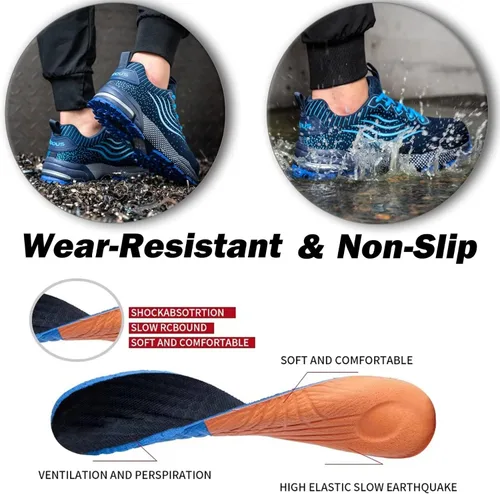 Vista 5 de Zapatos de punta de acero para hombres y mujeres, zapatos de seguridad ligeros, cómodos, con puntera de acero, zapatos de trabajo indestructibles