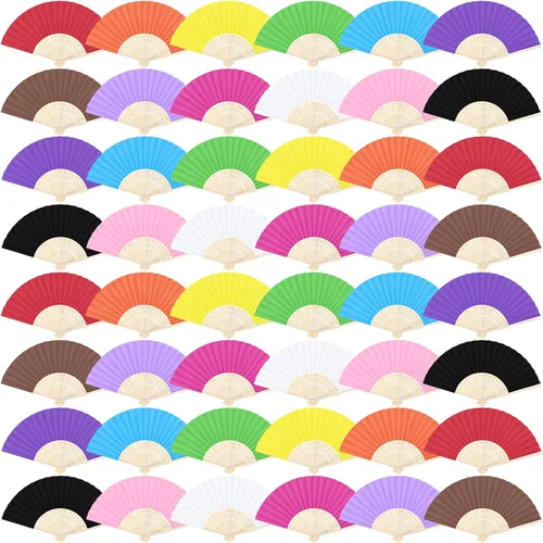 Vista 11 de Aneco Abanicos plegables de papel de mano con bambúes para regalo de boda, fiesta, hogar, bricolaje, multicolor