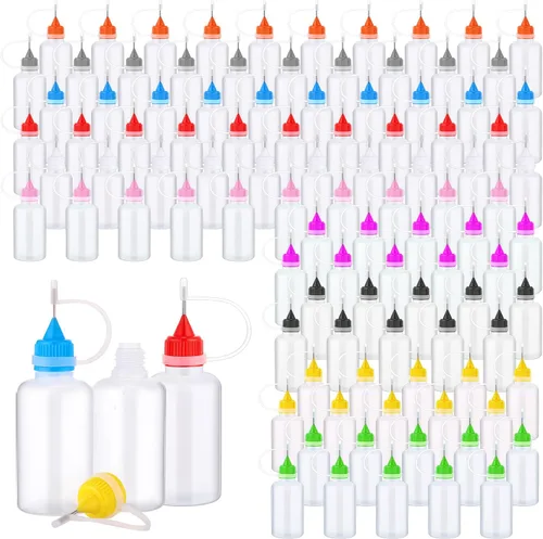 Vista 8 de Zhehao 100 unidades de 1.0 fl oz/1 oz con punta de aguja negra con pegamento para botella, aplicador de punta de precisión, botella de plástico a