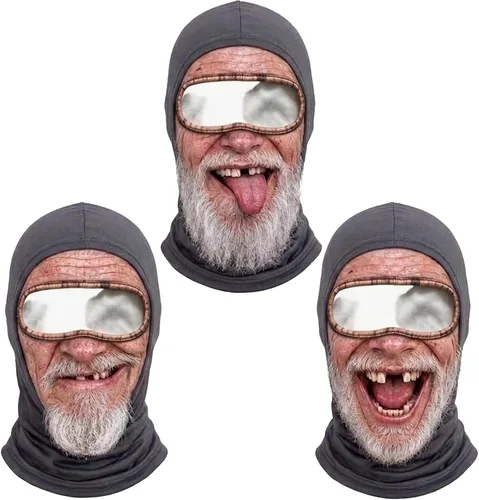 Vista 14 de Máscara de esquí de anciano, divertida y realista, con estampado 3D, para invierno, con cobertura del cuello, diseño envolvente, ajuste cómodo