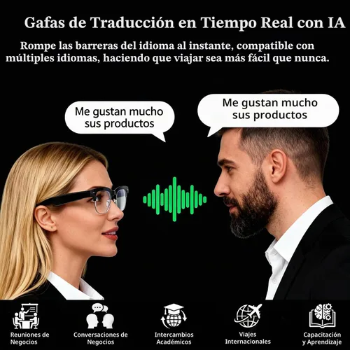 Vista 5 de Lentes inteligentes AI con cámara, lentes de cámara Bluetooth antivibración de 8 MP, grabación de video de 1080P, reducción de ruido de doble