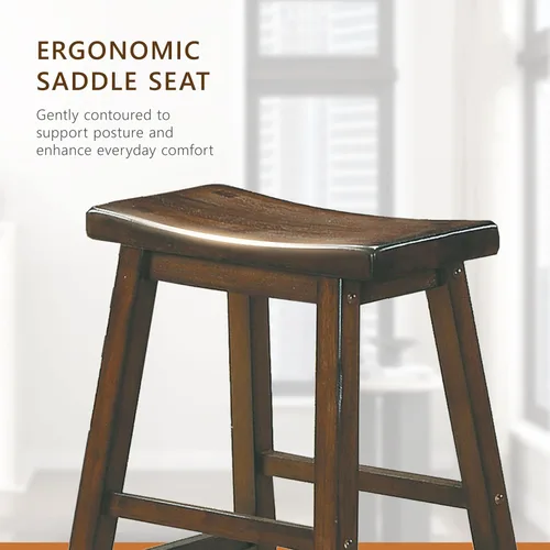 Vista 5 de Lexicon Saddleback - Juego de 2 taburetes de cocina de madera maciza, taburetes de cocina de altura para comedor, opciones de asiento de silla sin