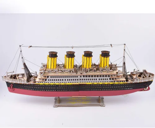 Vista 3 de Bitopbi Rompecabezas de madera 3D modelo Titanic de gran tamaño, crucero, versión en inglés, coleccionable, construcción de bricolaje, kit
