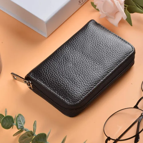 Vista 2 de Easyoulife billetera para tarjetas de crédito de cuero auténtico con espacio para 26 tarjetas
