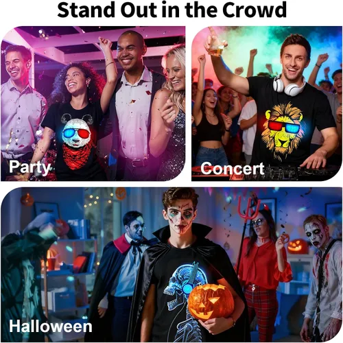 Vista 3 de Camiseta LED activada por sonido, camisa iluminada que brilla en la oscuridad para hombres, camisa de neón para rave, fiesta brillante, concierto