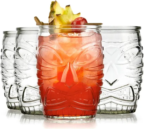 Vista 10 de Libbey Juego de 4 vasos altos para cóctel Tiki de bambú, vasos icónicos de 16 oz, vasos modernos para cócteles Highball
