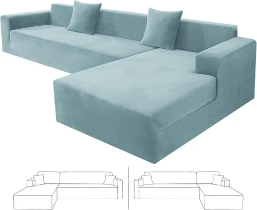 Vista 26 de ZNSAYOTX Fundas para sofá modular de terciopelo suave, fundas de felpa de lujo con parte inferior elástica para sofá modular en forma de L, 2