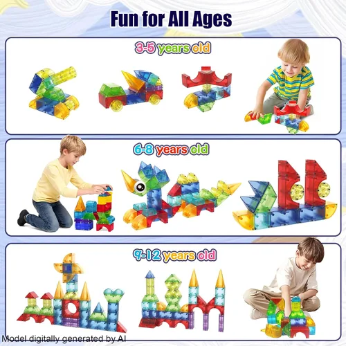 Vista 5 de Huaker Bloques Magnéticos, 66 PIEZAS Juguetes de Construcción Translúcidos para Niños de 3+, Bloques de Construcción Magnéticos de Varias Formas