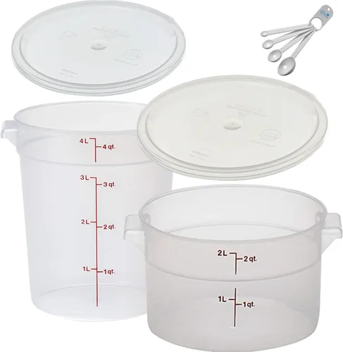 Vista 9 de Lumintrail Cambro recipiente redondo de almacenamiento de alimentos de 2 cuartos de galón, translúcido, con tapa translúcida, paquete con juego