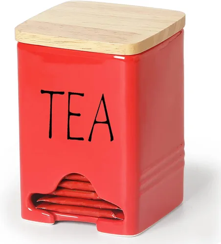 Vista 7 de Organizador de almacenamiento de bolsas de té de cerámica con tapa (azul marino)