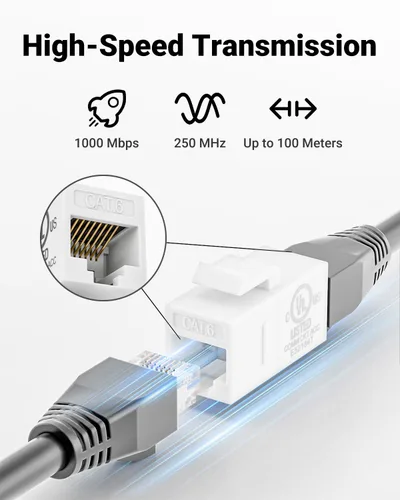 Vista 3 de VCE Paquete de 25 acopladores Keystone RJ45 CAT6 con certificación UL, acoplador hembra a hembra, acoplador en línea UTP CAT6 Keystone blanco