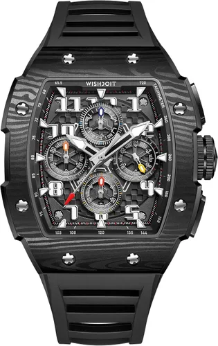Vista 2 de WISHDOIT GT Chronograph Watch Mens Luxury Tonneau Watch Calendar Date Luminous Waterproof Replica Watch for Men FKM Rubber Strap Sport Dress Casual