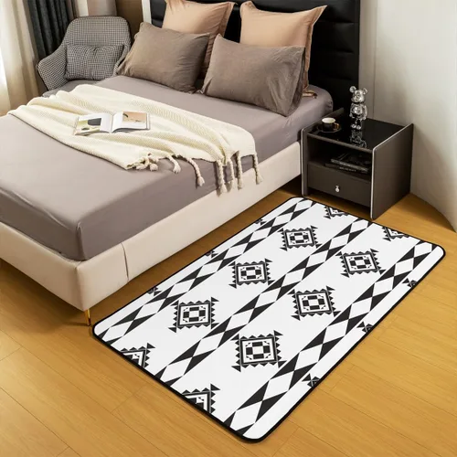 Vista 3 de Erosebridal Alfombra geométrica negra y blanca de 3 x 5 pies, patrón geométrico cuadrado a cuadros, alfombra decorativa para niños, niñas