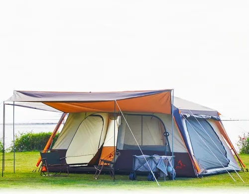 Vista 24 de KTT Extra Large Tent 12-14 Person,Family Cabin Tents,2 Rooms,Straight Wall,2 Doors 4 Windows with Mesh,Waterproof,Double Layer,Big Tent for Azul