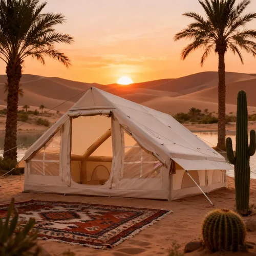 Vista 2 de Tiendas inflables para 5-8 personas de 129 pies cuadrados, tienda de campaña de inflado rápido, tienda de campaña Oxford Glamping 300D con gato