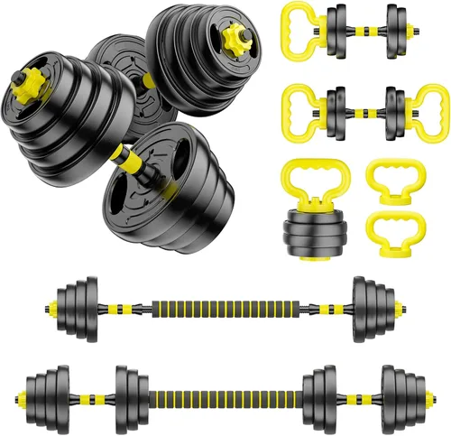 Vista 9 de Juego de mancuernas ajustables, pesas libres de 10 a 90 libras con conector – mancuernas 4 en 1, barra, pesa rusa y soporte para flexiones, juego
