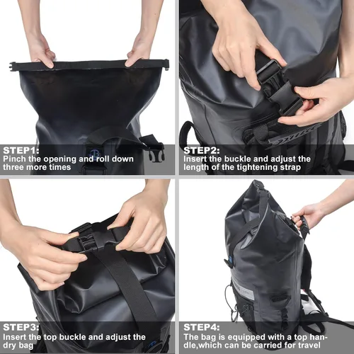 Vista 6 de Blueshyhall Mochila seca impermeable de 32 L, bolsa de almacenamiento enrollable para viajes, kayak, rafting, barco, pesca, campamento, color negro