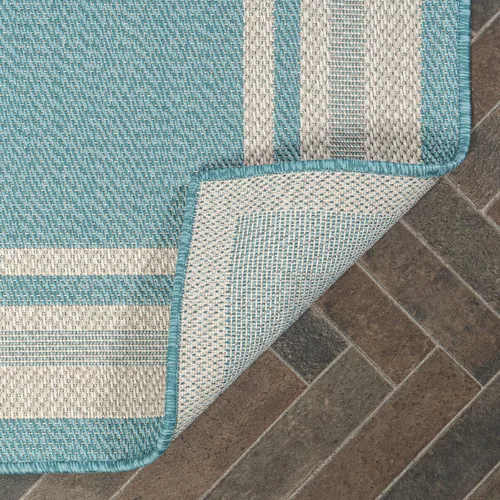 Vista 6 de JONATHAN Y Alfombra de pasillo para interiores y exteriores, 2 x 8 pies, color aguamarina/beige, moderno para patio trasero, patio, porche, fácil