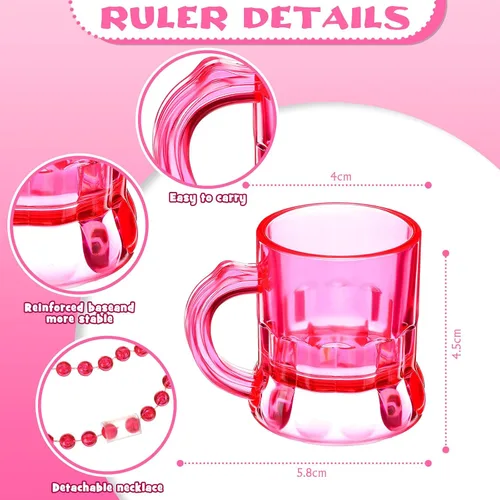 Vista 2 de 20 vasos de chupito de color rosa intenso en collar de cuentas, vasos de chupito de plástico reutilizables de 1 onza con asa para adultos