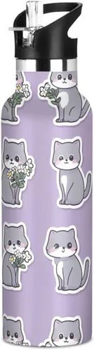 Vista 17 de Art Exotic Shorthair Cats Pink Double Wall Vacuum Insulated Bottles Water Bottles With Straws Leak-proof BPA-Free Leak Proof for Gym Sports