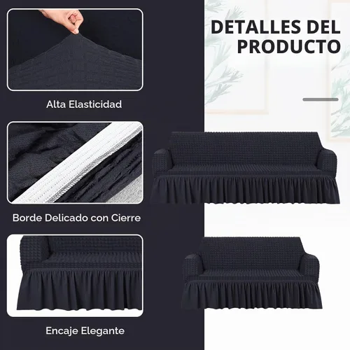 Vista 3 de Fanfanwin Juego de 2 piezas de funda para sofá con falda, funda para cojines de sofá con falda, duradera, lavable, elástica, fundas de muebles