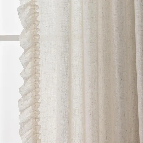 Vista 3 de TERLYTEX Cortinas de encaje de lino de 96 pulgadas de largo 2 paneles, 42 x 96 pulgadas, cortinas con volantes estilo granja para sala con bolsillo