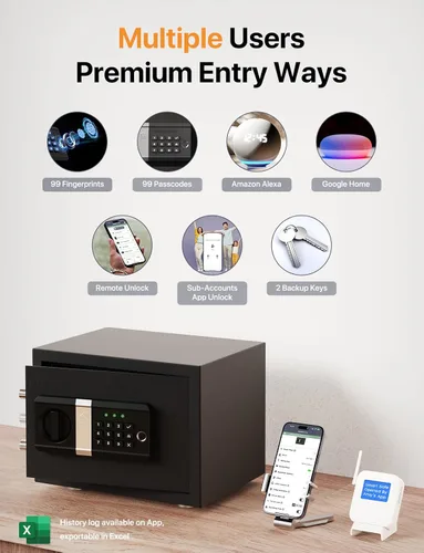 Vista 7 de FORFEND Smart Home Safe Caja de seguridad WiFi con aplicación de bloqueo/alarma Comando de voz, alarma de secuestro, detección de manipulación