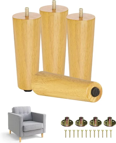 Vista 14 de Yes4All Juego de 4 Patas de Muebles de Madera Redondas de 4 Pulgadas - Pies de Repuesto de Madera para Sofá, Cama, Banco - Patas Cónicas Ajustables