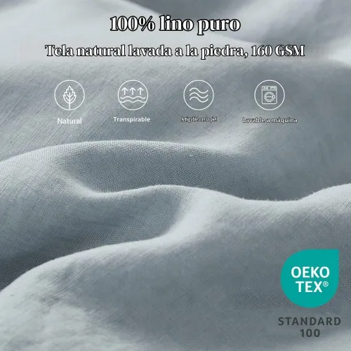 Vista 2 de Simple&Opulence - Juego de funda de edredón 100 % lino, 3 piezas con cierre de corbatines, lino francés lavado natural, color sólido, suave Azul