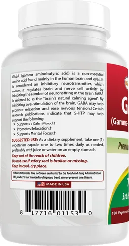 Vista 7 de Best Naturals GABA Suplemento 750mg 180 cápsulas vegetales, ayuda natural para dormir