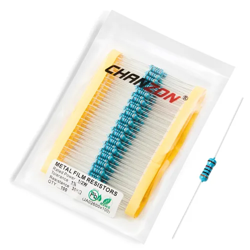 Vista 29 de Chanzon 100pcs 1/2W (0.5W) 1 Ω ohmios Resistencia fija de película metálica 0.01 ±1% Tolerancia 1R MF Orificio pasante Resistencias limitadoras