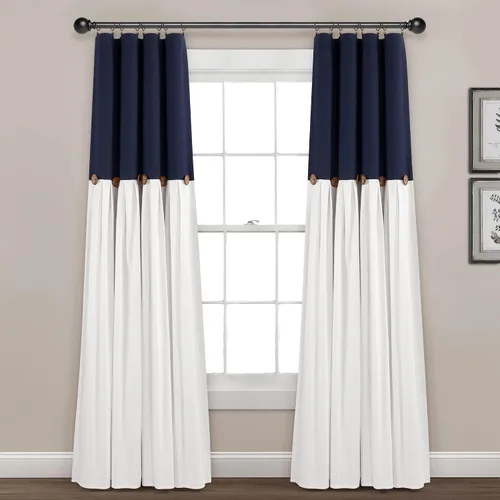 Vista 32 de Lush Decor - Cortinas de lino con botones de estilo granja, panel individual, diseño plisado de dos tonos de 40 pulgadas de ancho x 108 pulgadas