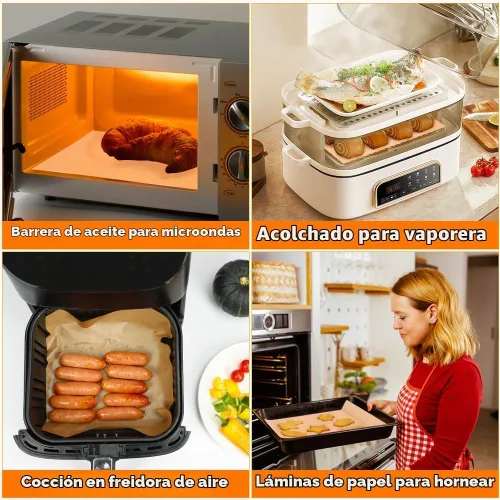 Vista 7 de YQL - 150 revestimientos desechables para freidora de aire, 9 x 11 pulgadas, papel parchmen sin blanquear