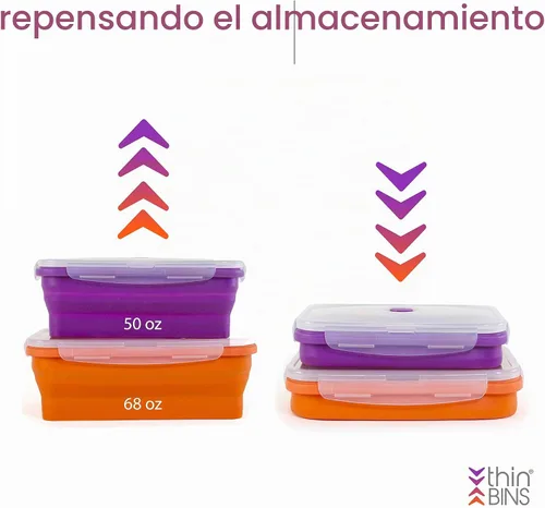Vista 2 de Kitchen Home Thin Bins - Juego de 2 recipientes rectangulares extragrandes de silicona para almacenamiento de alimentos, sin BPA, aptos