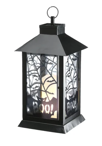 Vista 2 de Decoración de Linterna con Murciélagos y Telarañas Iluminadas de 16 Pulgadas Multicolor