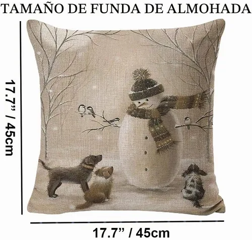 Vista 2 de Funda de almohada decorativa de Navidad, 18 x 18 pulgadas, diseño de muñeco de nieve, conejo, ciervo, plateado, juego de 4 fundas de almohada Hola